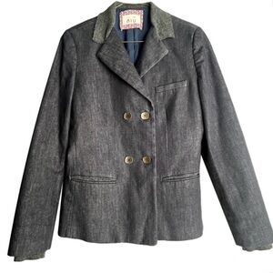NIU Double Breasted Denim Blazer Jacket With Ribbed Knit Collar Dark Wash Size S
